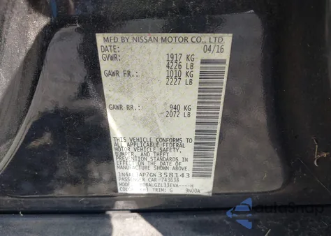 2016 Nissan Altima 2.5 S z USA, uszkodzony, nr VIN 1N4AL3AP7GN358143